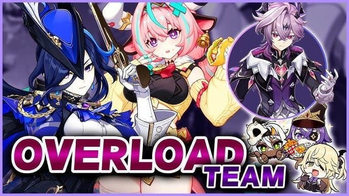 Genshin Impact Overload Quickswap team featuring Durin, Lisa, Fischl, and Sayu