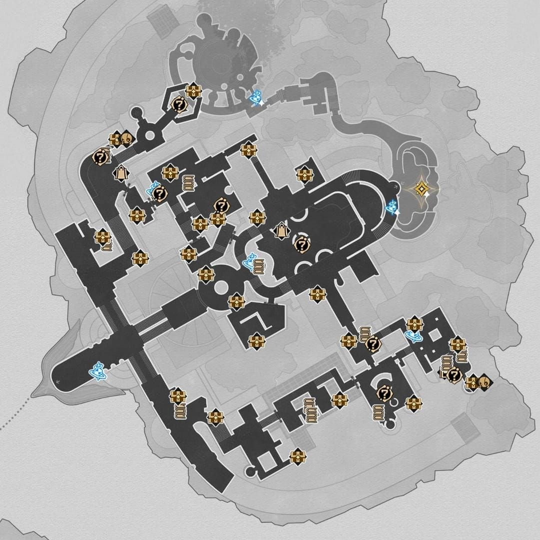 Map of checkpoints and loot in Amphoreus areas for Honkai: Star Rail