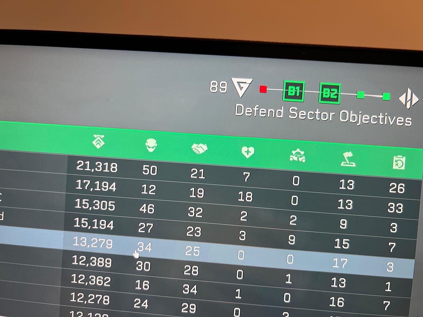 Delta Force in-game Tab scoreboard showing ping, jitter, and latency stats