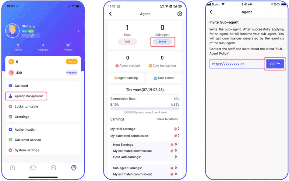 Poppo Live agency dashboard interface