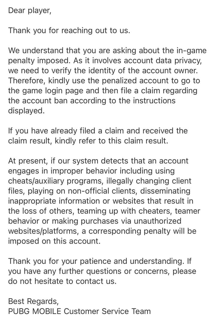 PUBG Mobile appeal submission guide screenshot