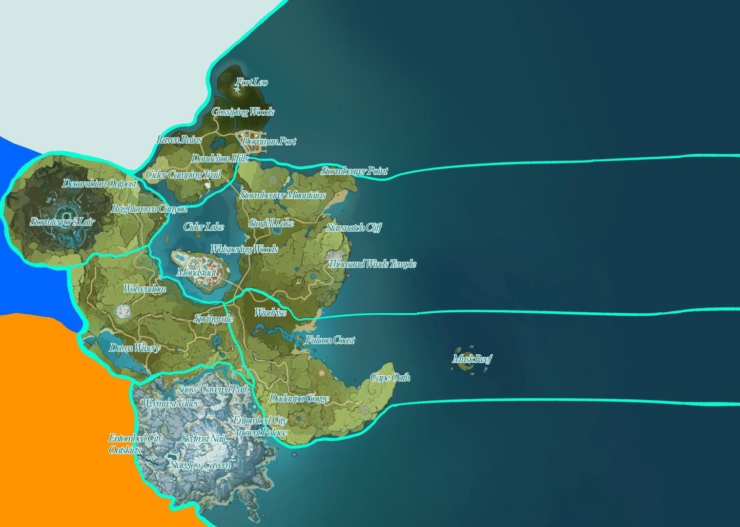 Genshin Impact Dornman Port location map near Mondstadt