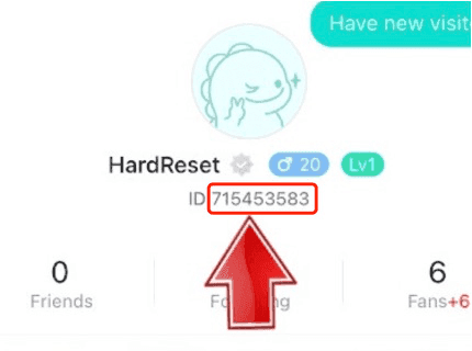 Bigo Live app screenshot showing numeric ID location under Me profile