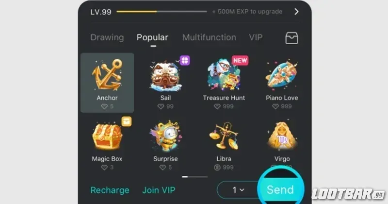 Bigo Live in-app diamond gifting screenshot
