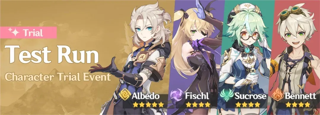 Genshin Impact low-spend team: Bennett, Fischl, and Sucrose characters