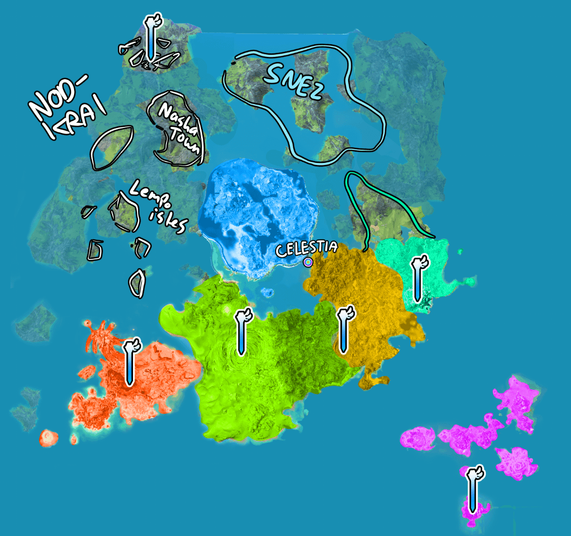 Genshin Impact Nod-Krai farming route map showing Cemetery, Kratti, Barrens, and Enclave waypoints