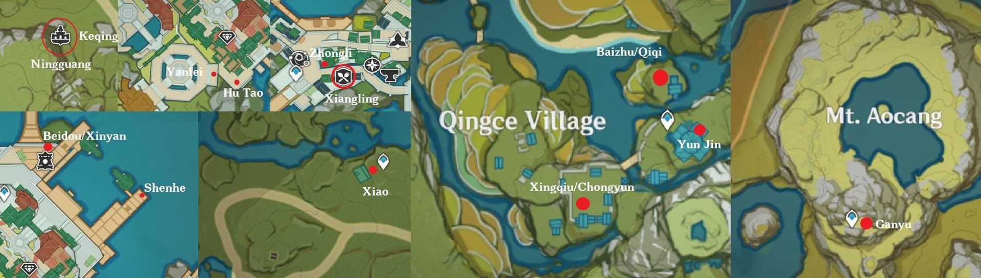 Map of post-story character locations in Genshin Fieldwise Center event