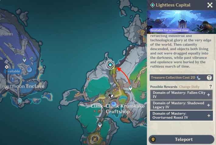 Genshin Impact Lightless Capital domain interface