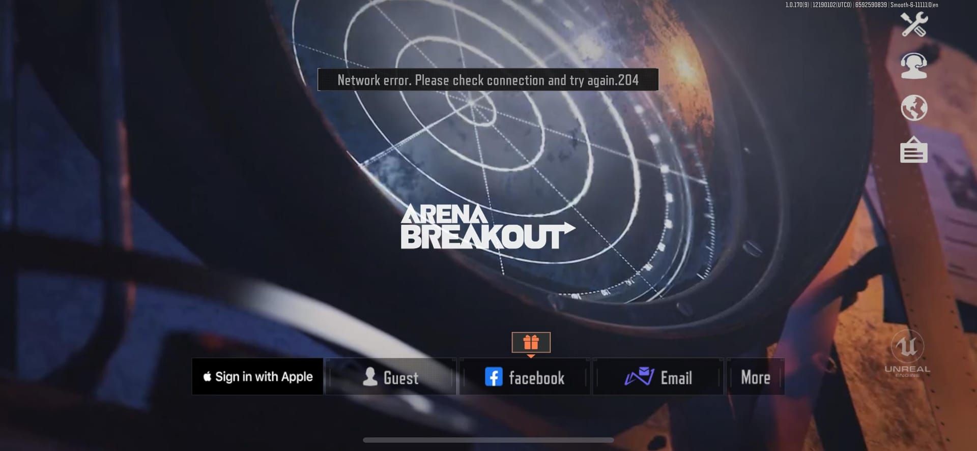 Arena Breakout Infinite launcher showing Error 1-1704-30015228