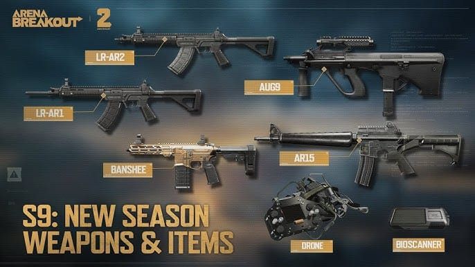 Arena Breakout weapons including MPX, AK-74N, and M110 for pre-wipe selling