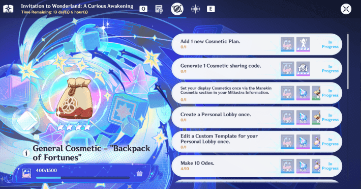 Genshin Impact Miliastra Wonderland Level 10 rewards interface