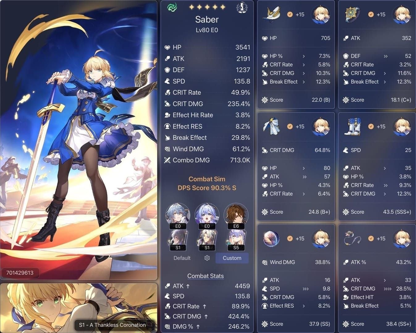 Honkai Star Rail Saber Excalibur spam rotation screenshot