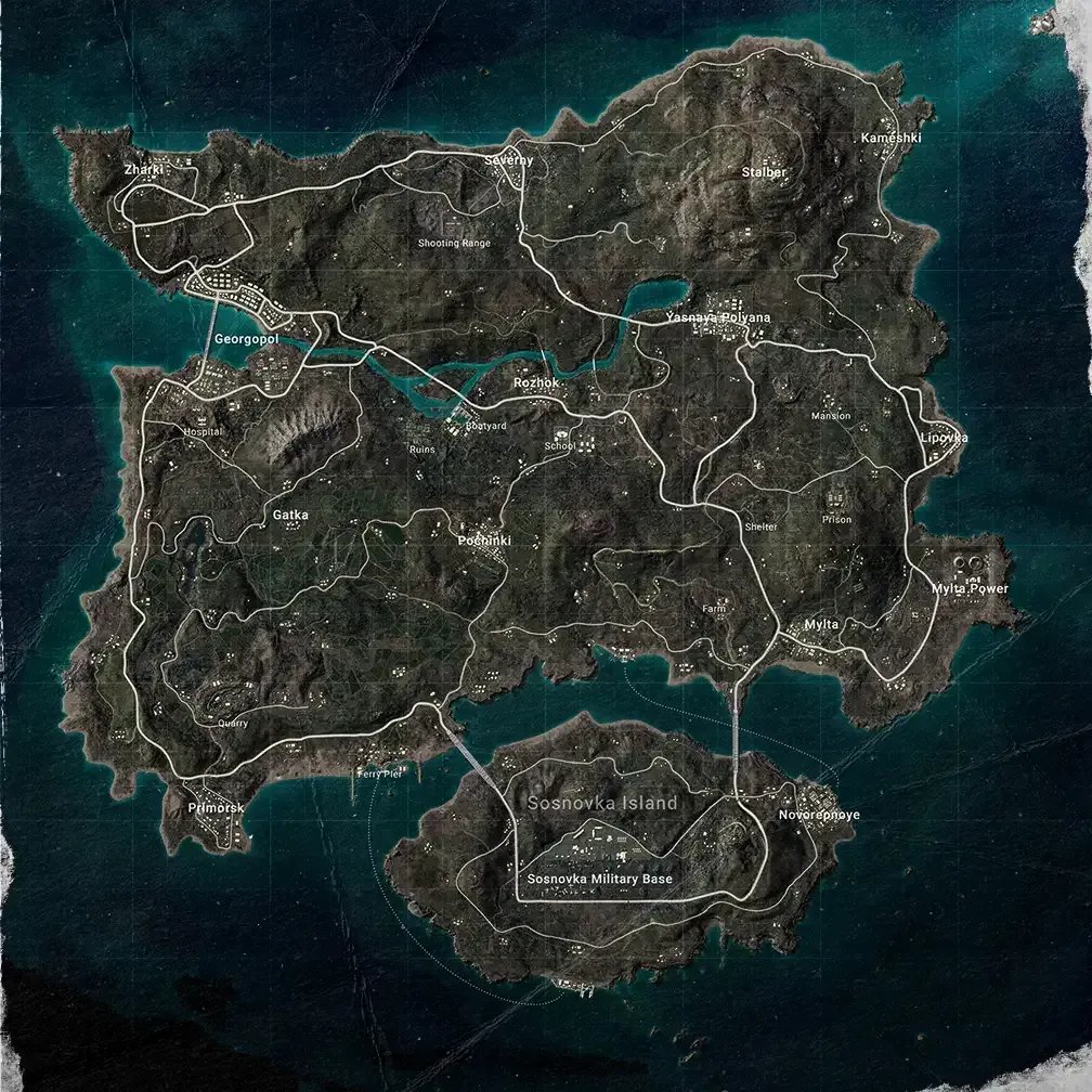 PUBG Mobile Erangel map focusing on Boatyard loot zone