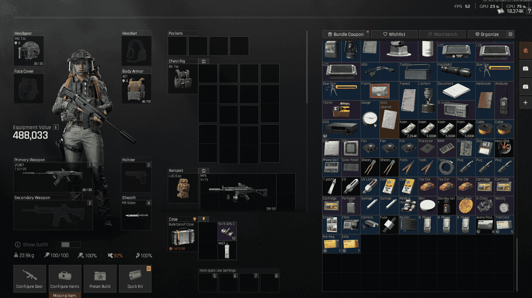 Arena Breakout Infinite crafting station with M110 recipe