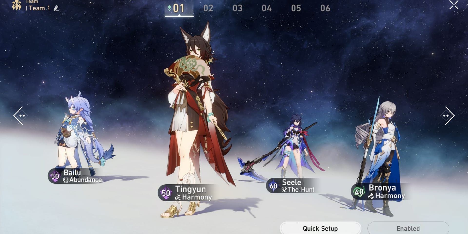 Team composition screen showing optimal Fugue and Lingsha break team setup