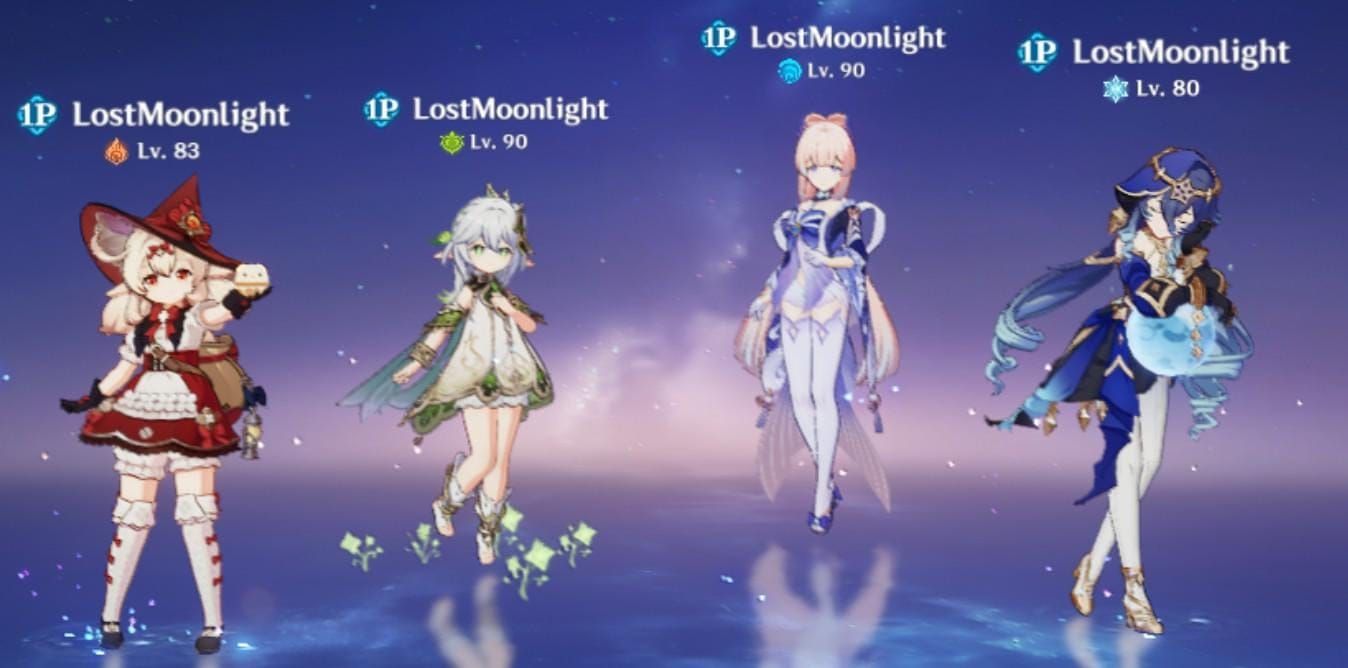 Optimal Klee team composition showing Chevreuse, Bennett, and Fischl with DPS performance metrics