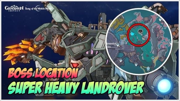 Genshin Impact map showing Super-Heavy Landrover location in Kuuvahki Experimental Design Bureau