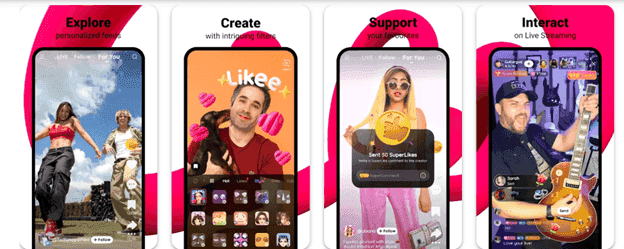 Likee AR face filter effects showing natural beauty enhancement and interactive features