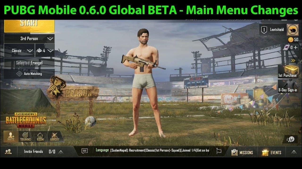 Menu testera PUBG Mobile z opcjami rejestracji do wersji beta