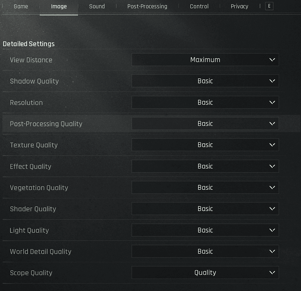 Arena Breakout safe mode settings interface showing low graphics options and configuration menu access