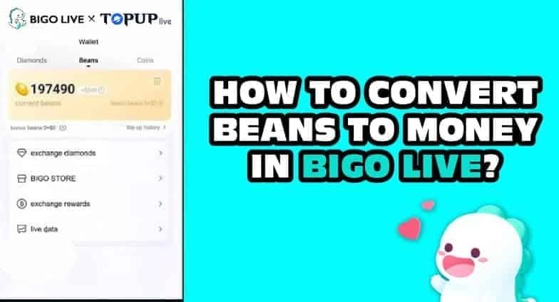 Bigo Live beans exchange screen displaying conversion rates and withdrawal options