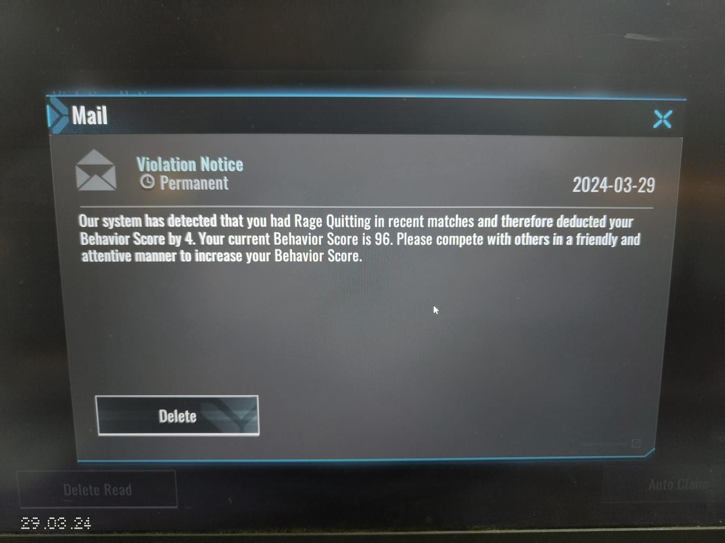 Blood Strike account ban notification displaying permanent suspension message