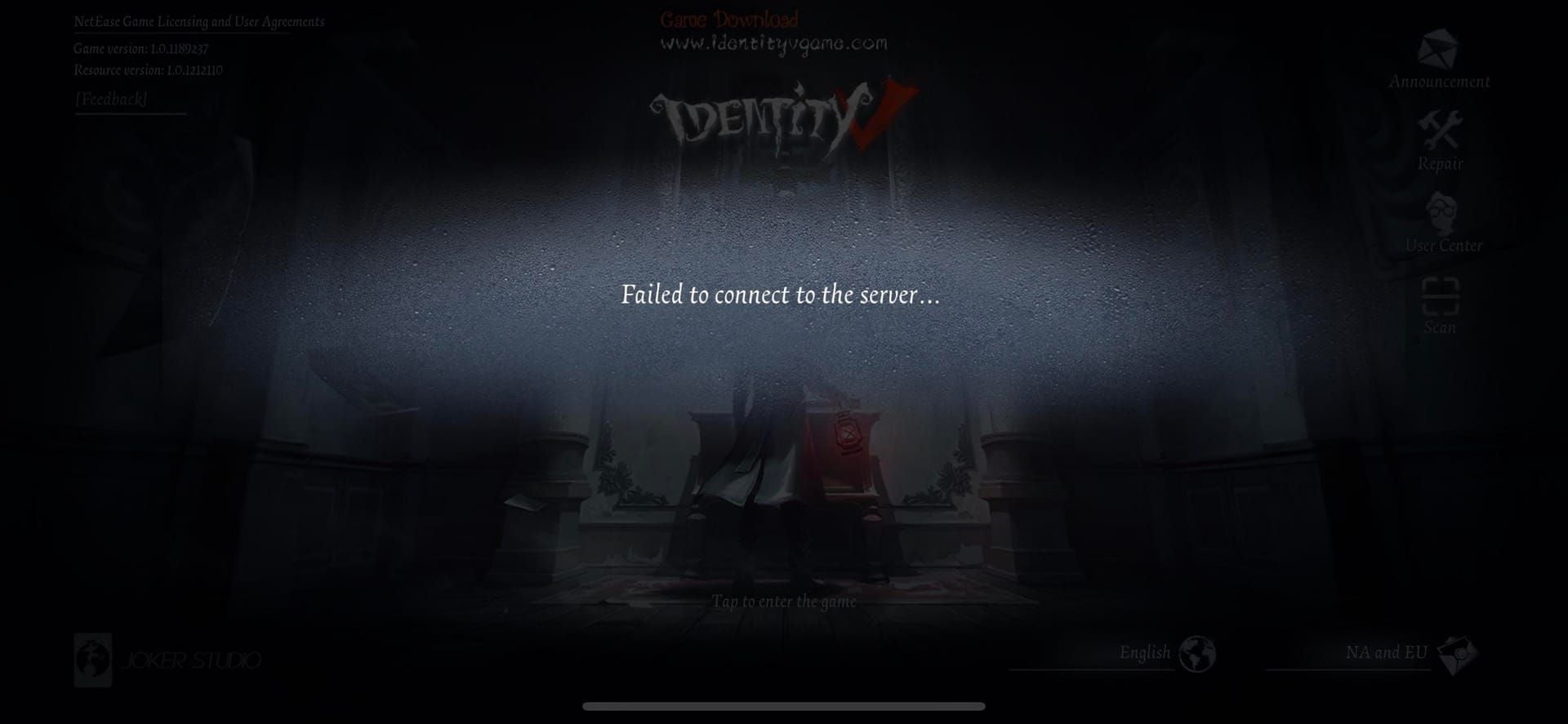 Screenshots of various Identity V matchmaking error messages and codes