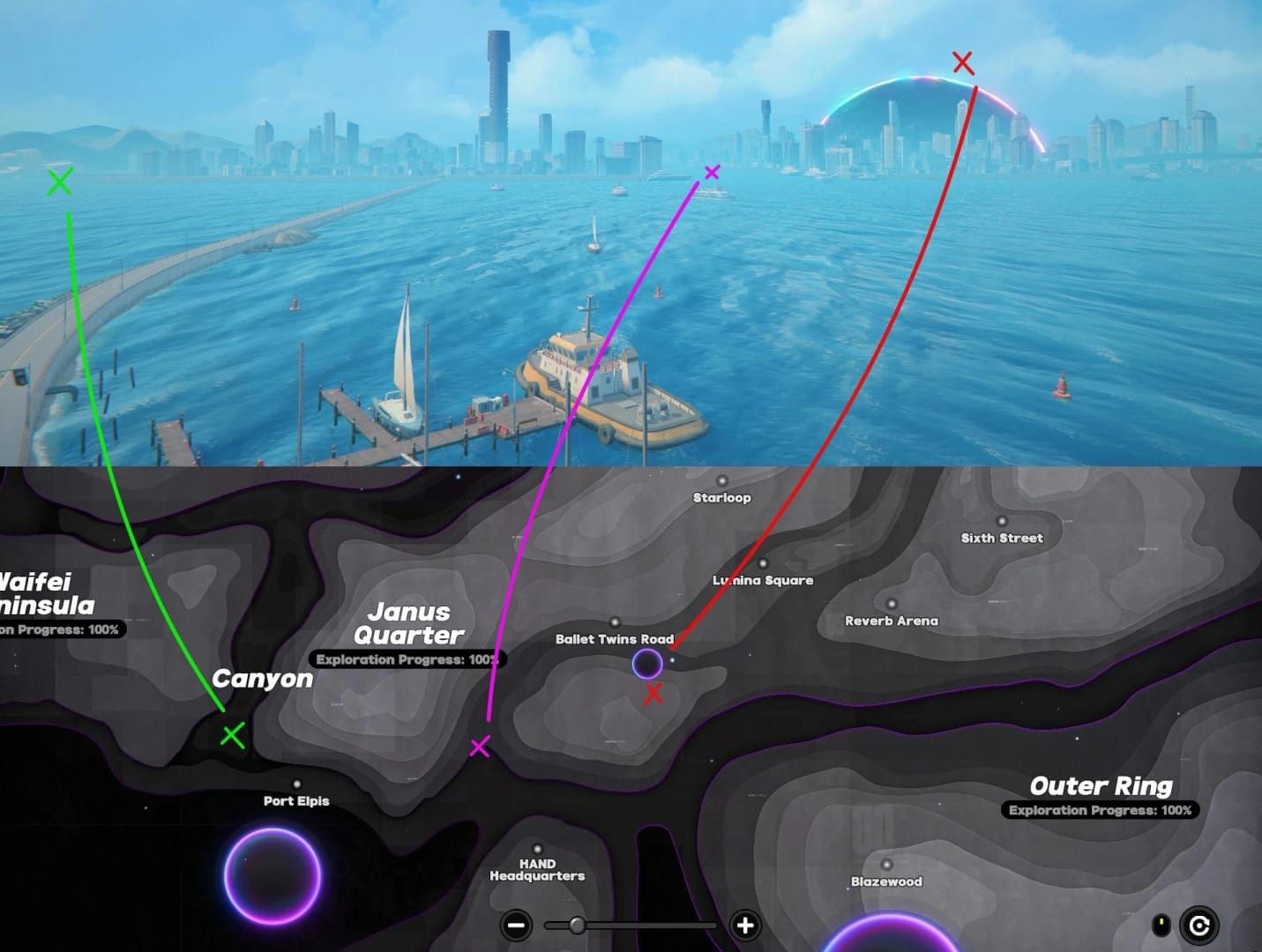 Zenless Zone Zero Port Elpis lighthouse route map for Lightstream Notes commission