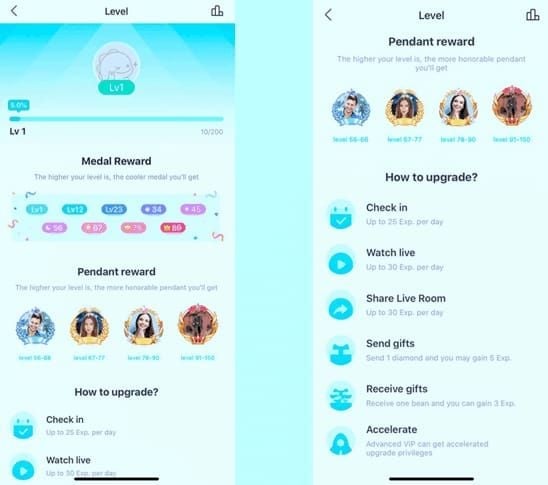 Bigo Live Creator Studio dashboard displaying EXP calculation breakdown