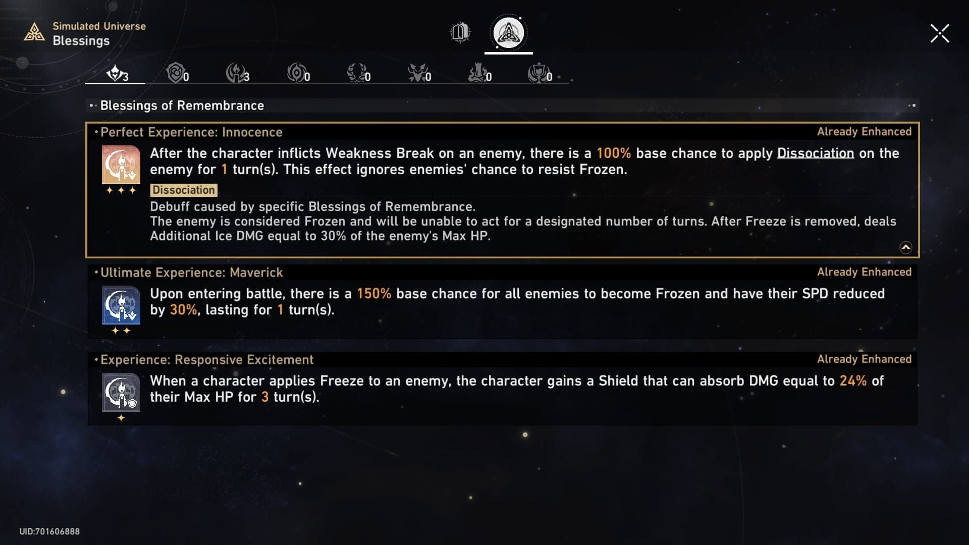 Honkai Star Rail Gold and Gears Erudition blessings UI screenshot