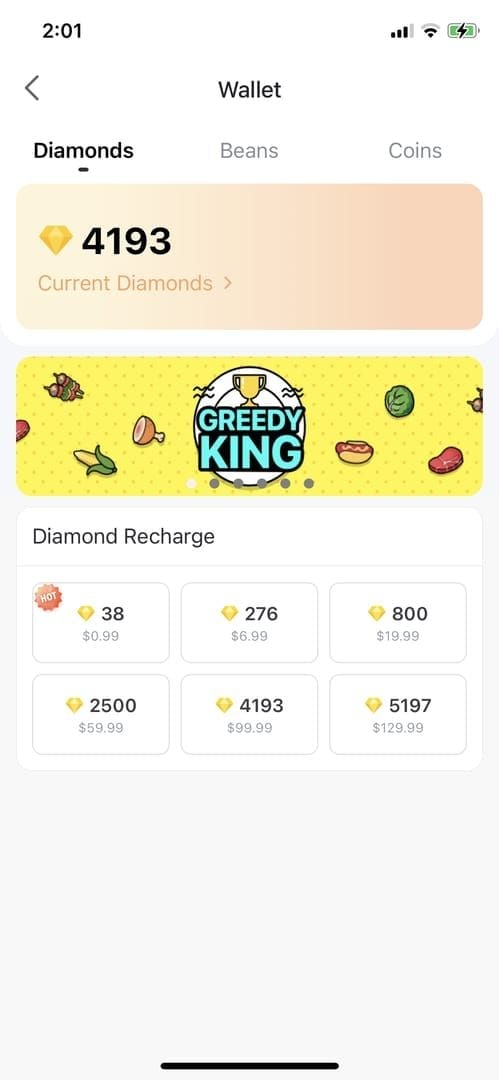 Bigo Live account balance and transaction history screenshot