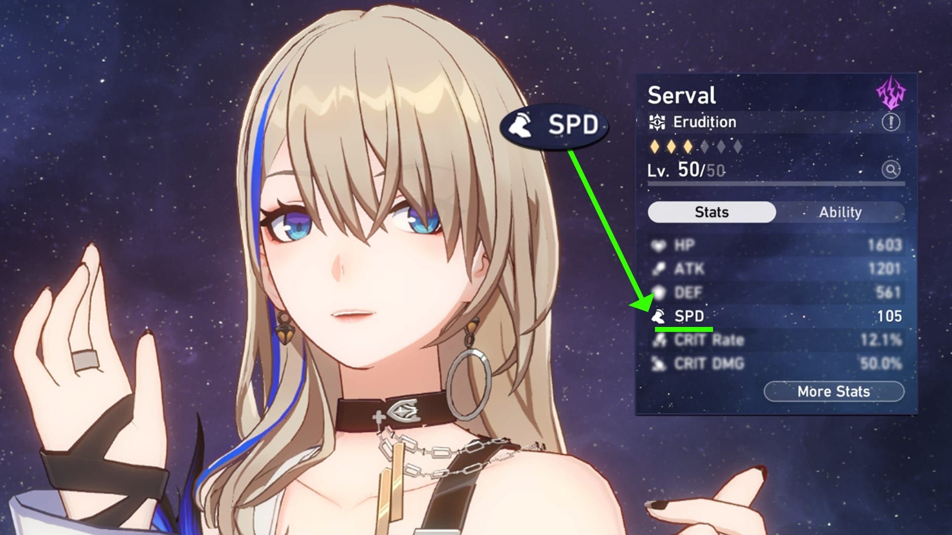 Honkai Star Rail DPS character relic stats screen showing 160+ SPD build with Amphoreus