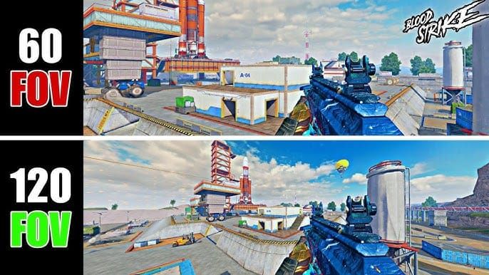 Blood Strike aim assist FOV cone diagram for sniper and SMG profiles