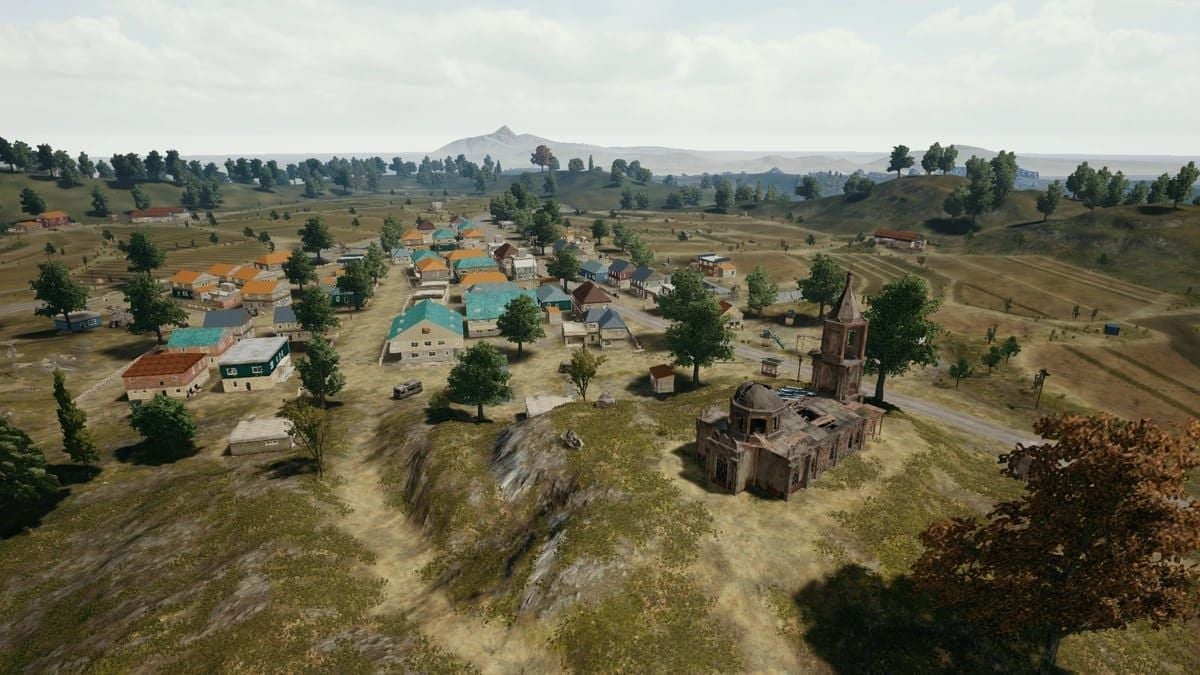 PUBG Mobile Erangel map focusing on Pochinki area for high-density early game drops