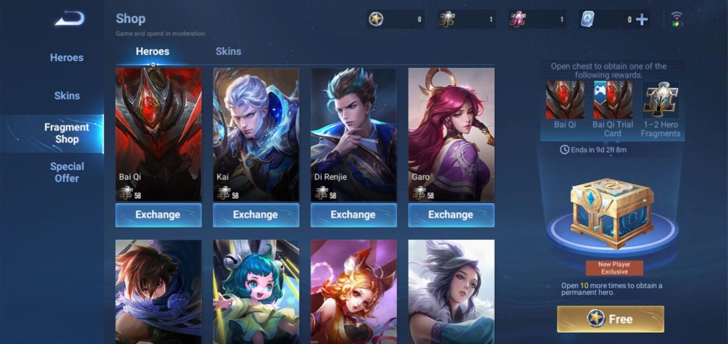 Honor of Kings player skin inventory UI screenshot