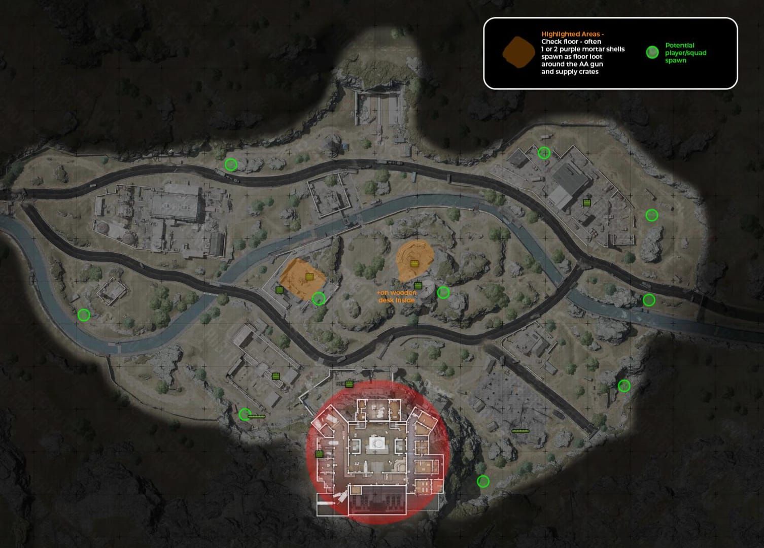 Detailed map of Armory in Arena Breakout showing outdoor sections, bunker accesses, and high-risk zones