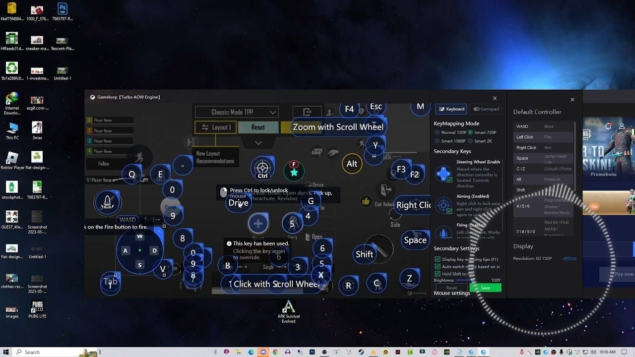 Раскладка клавиш Gameloop для PUBG Mobile