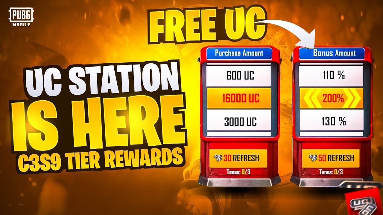 PUBG Mobile UC Station interface showing multiplier tiers and rewards