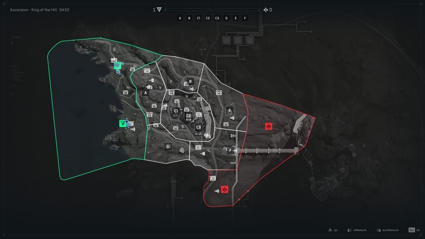Delta Force Ascension map showing sightlines, spawns, and objectives