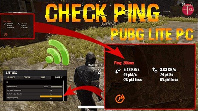 Сравнение индикаторов пинга PUBG Mobile: зеленый, желтый, красный