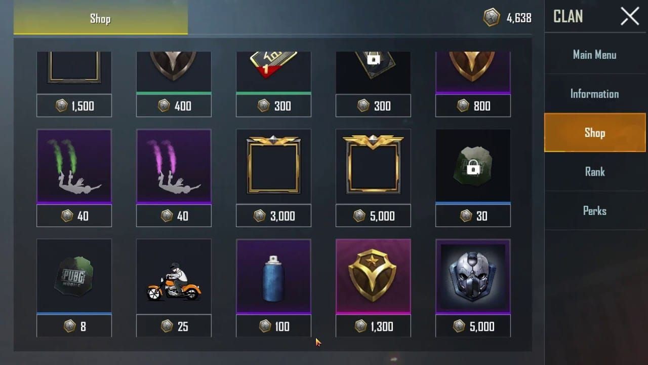 PUBG Mobile Clan Shop interface for purchasing Advanced Room Cards