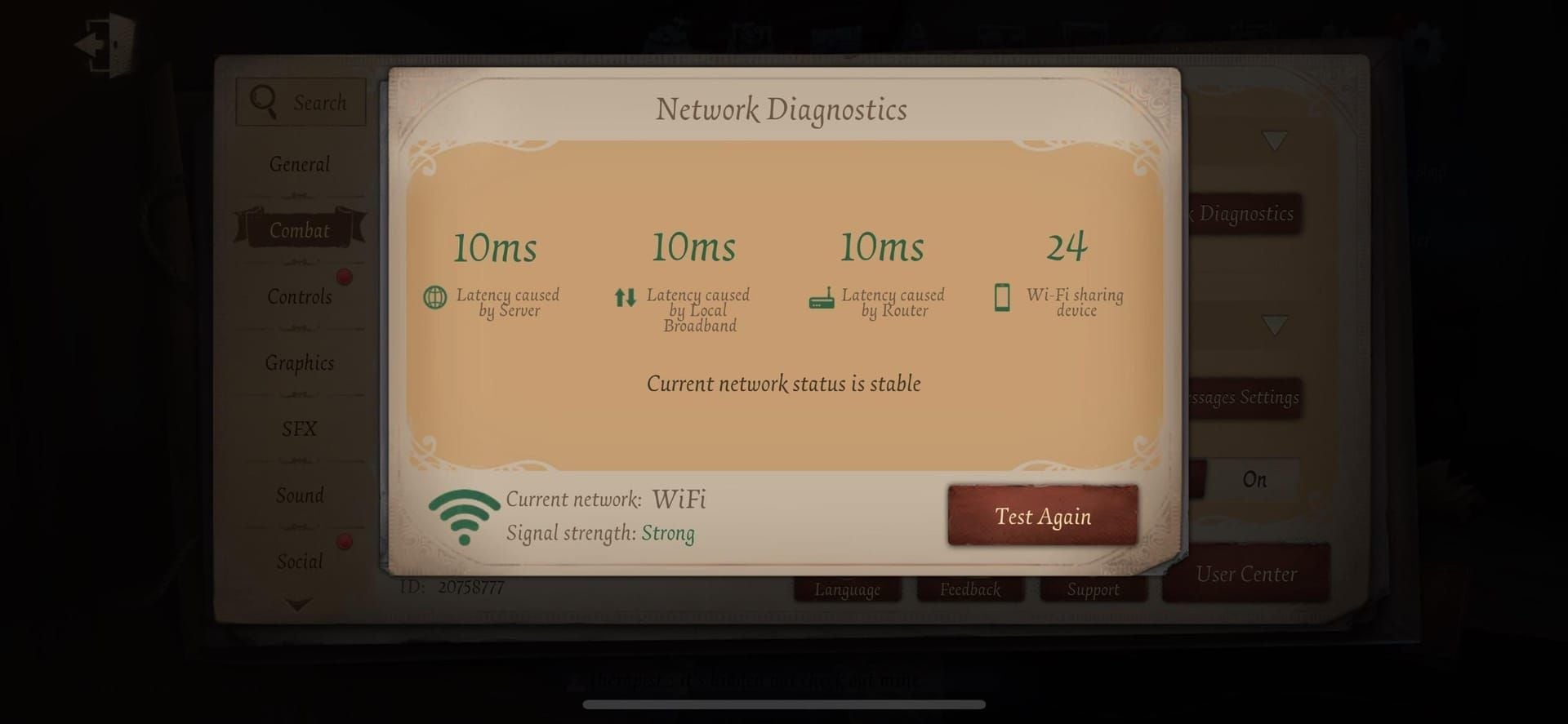 Close-up screenshot of Identity V top-right ping indicator in red during high latency