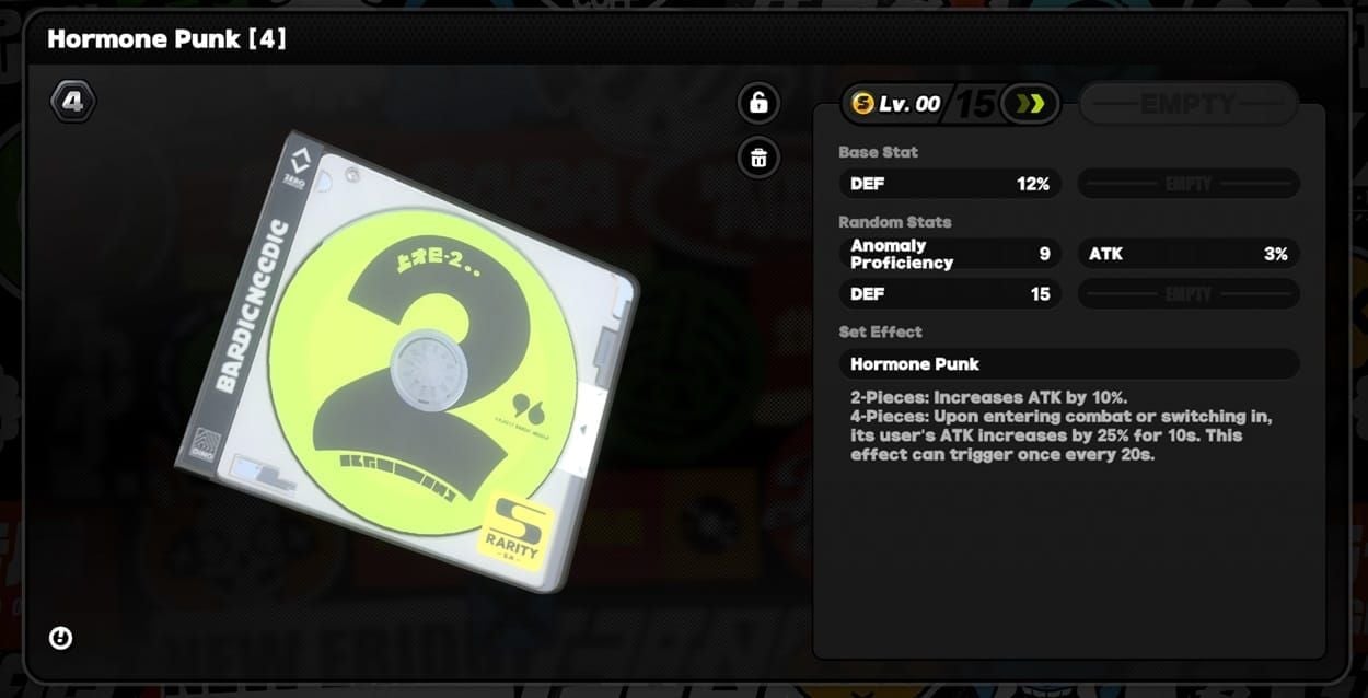 Zenless Zone Zero Drive Disc level-up interface showing +3, +6, +9 rolls with sub-stat changes