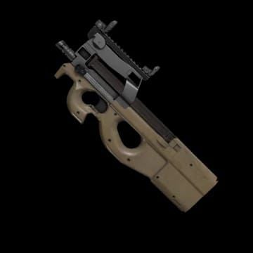 Arena Breakout HK416 vs P90 stats comparison chart showing RPM, range, damage, and costs