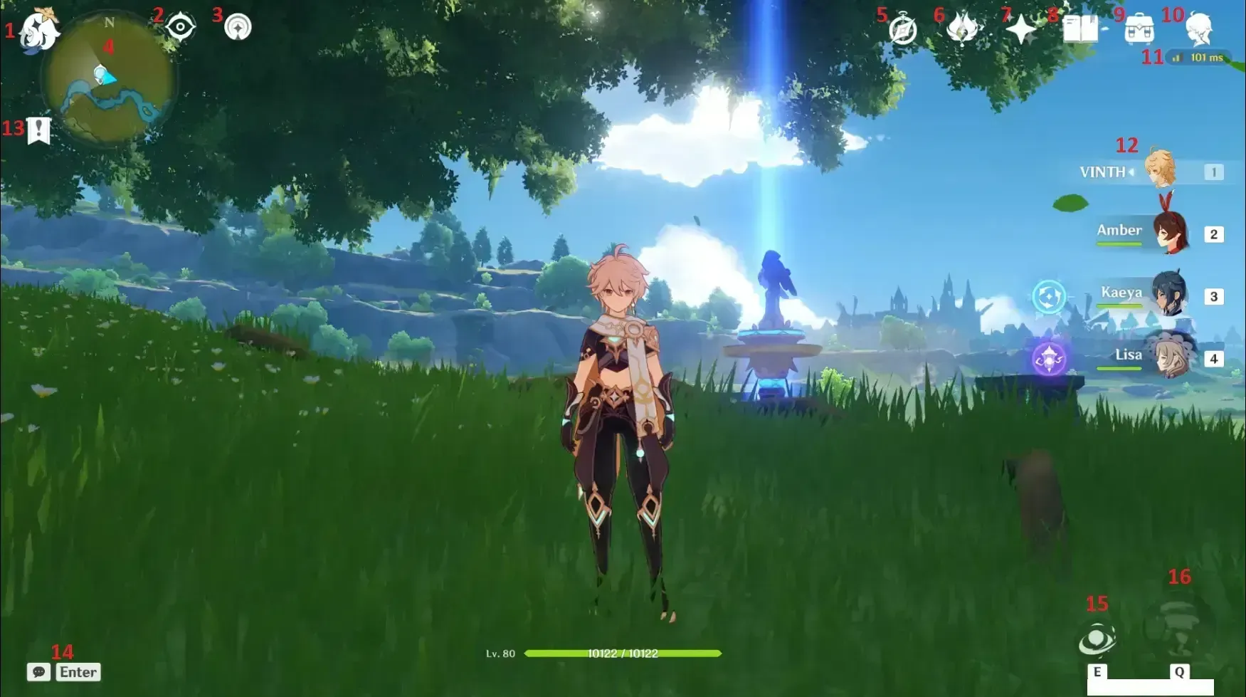 Genshin Impact game interface showing player UID location in menu