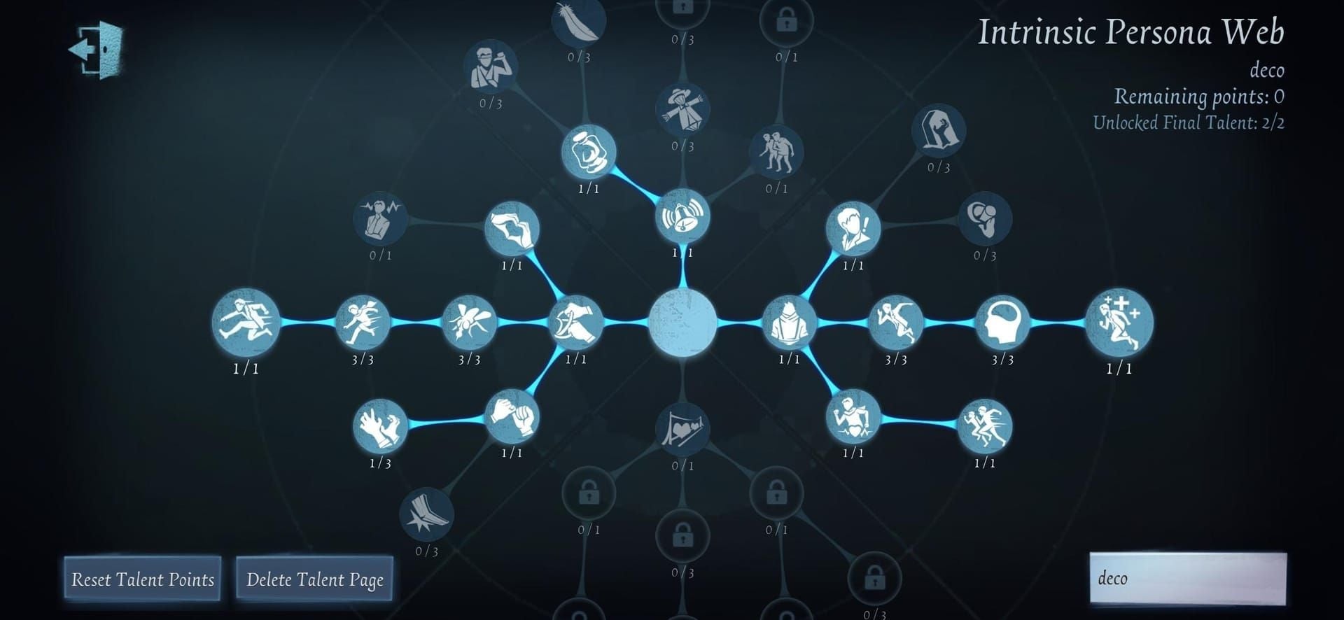 Identity V hunter persona tree interface highlighting Trump Card talent