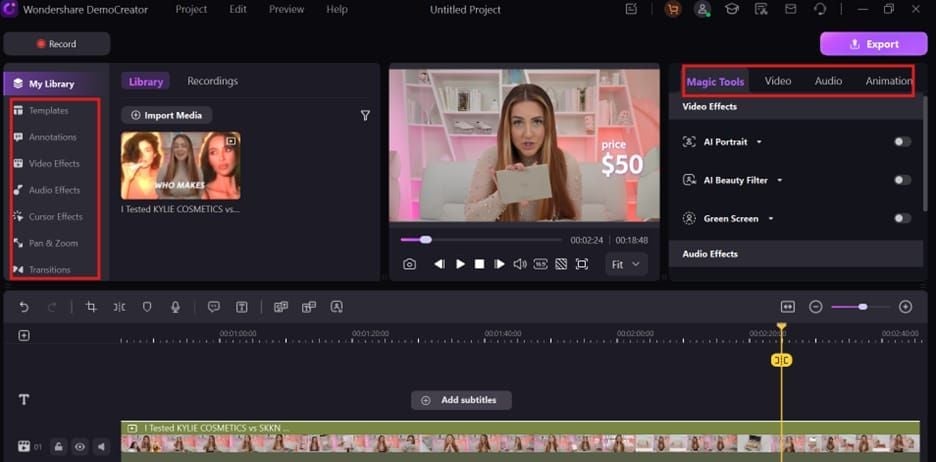 Likee app native video editing interface with timeline and effects tools