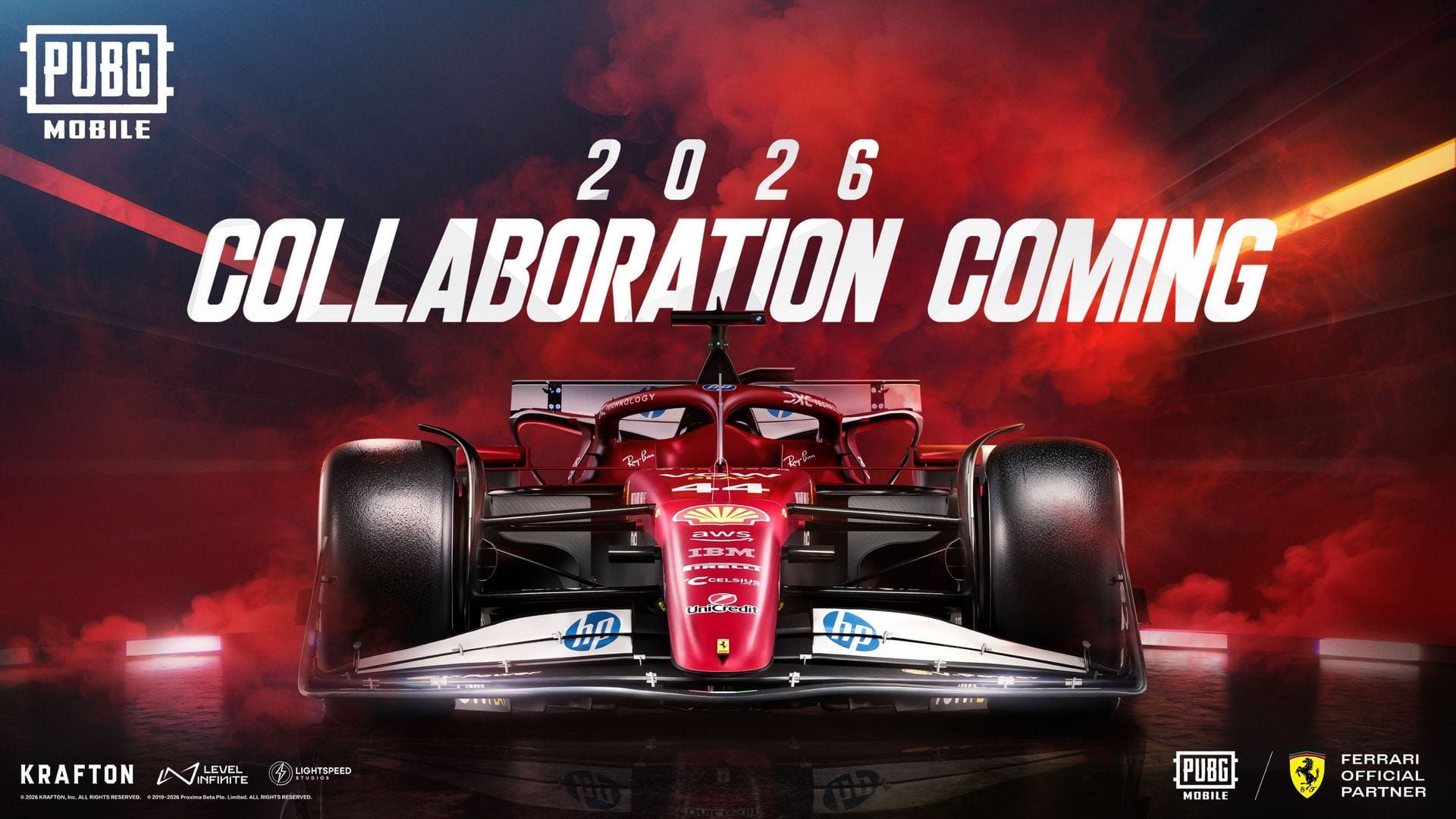 PUBG Mobile Ferrari SF-25 болид с красной ливреей Scuderia Ferrari