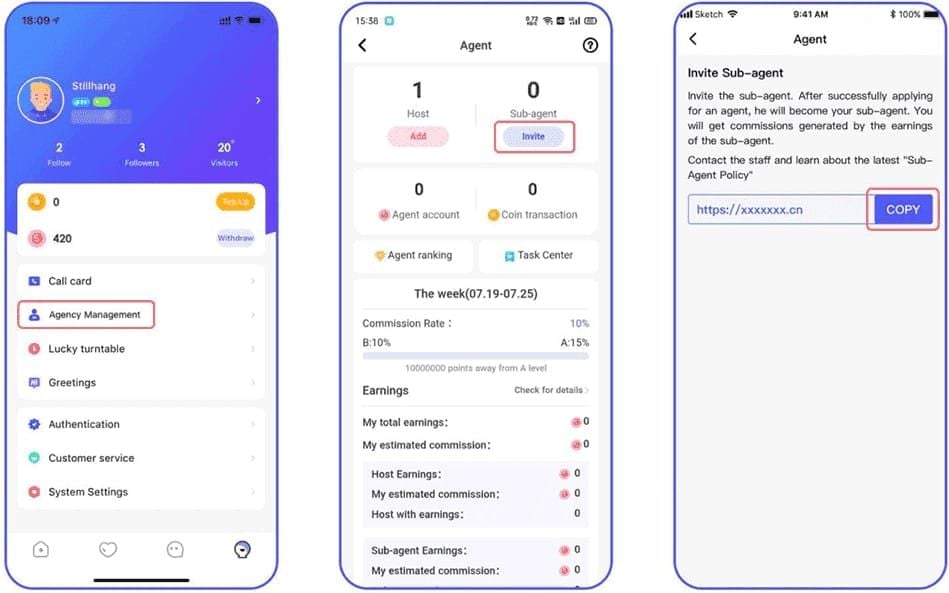 Poppo Live Account Standing dashboard with yellow card timers and violation history