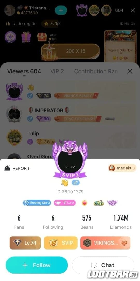 Bigo Live SVIP Baron tiers badges including Bronze Basilisk, Gold Phoenix, Black Lion